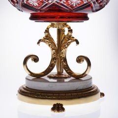 Red Crystal Vase with Bronze Gold Covered and Marble