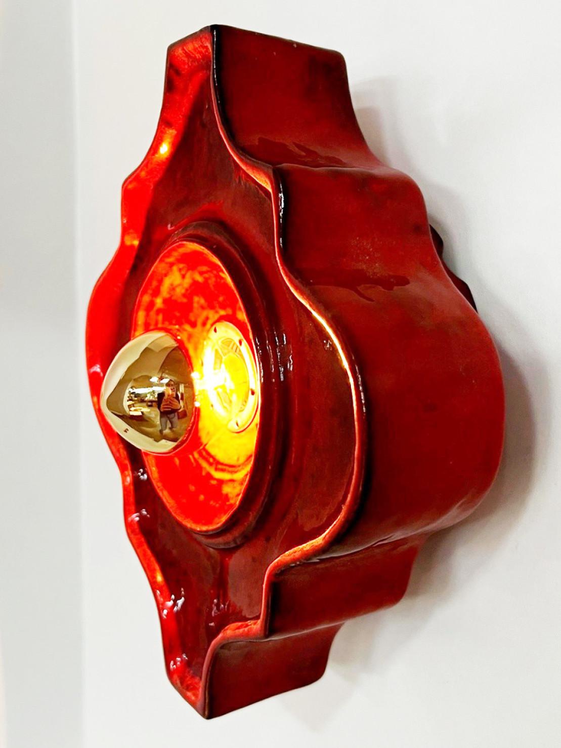 20th Century Red Curved Ceramic Wall Lights by Hustadt Keramik, Germany For Sale