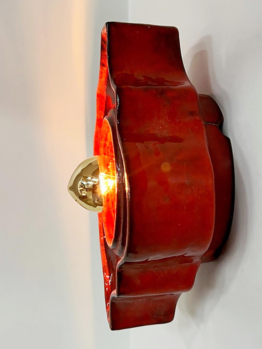 Red Curved Ceramic Wall Lights by Hustadt Keramik, Germany For Sale 1