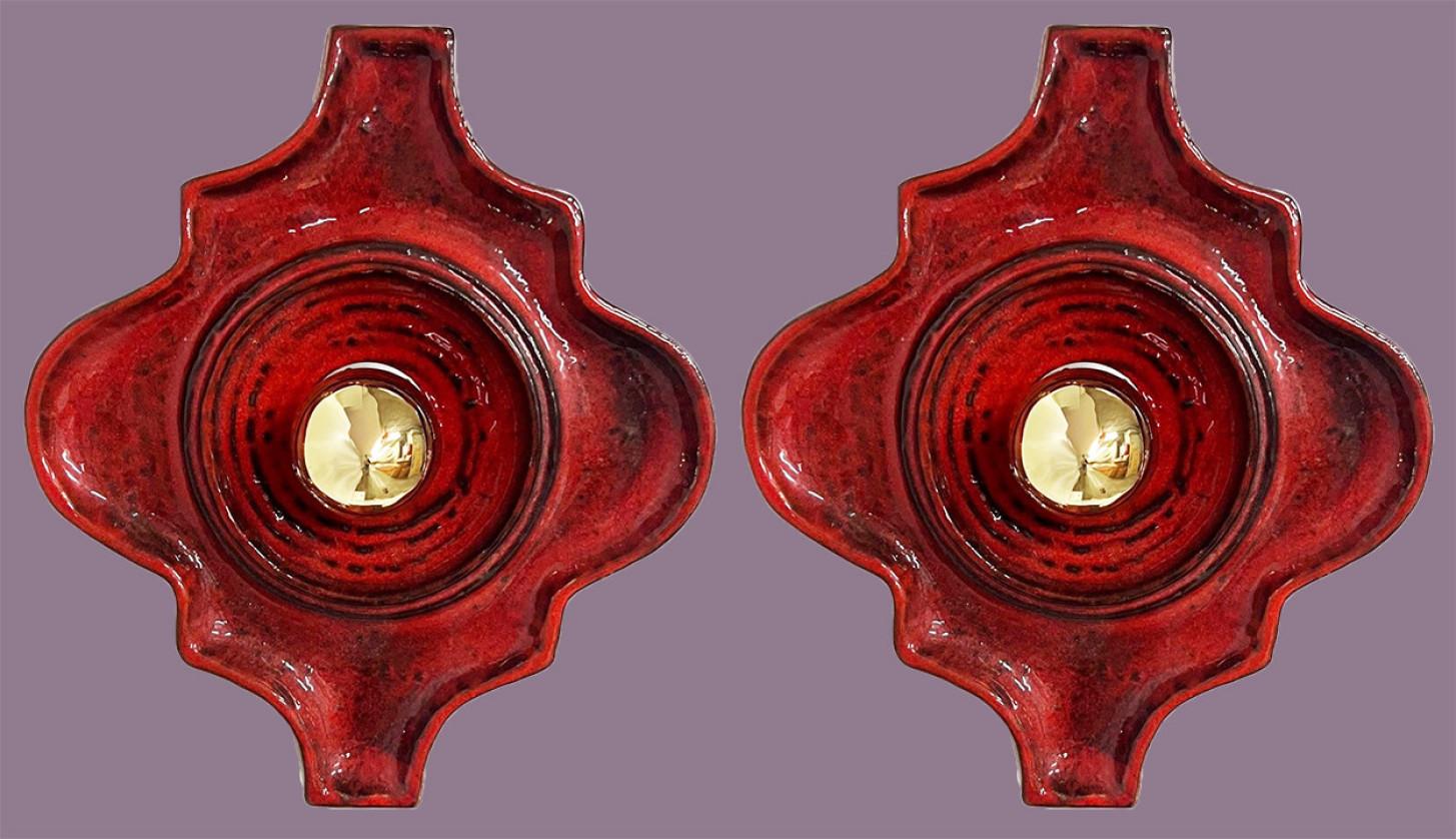 Red Curved Ceramic Wall Lights by Hustadt Keramik, Germany For Sale 2