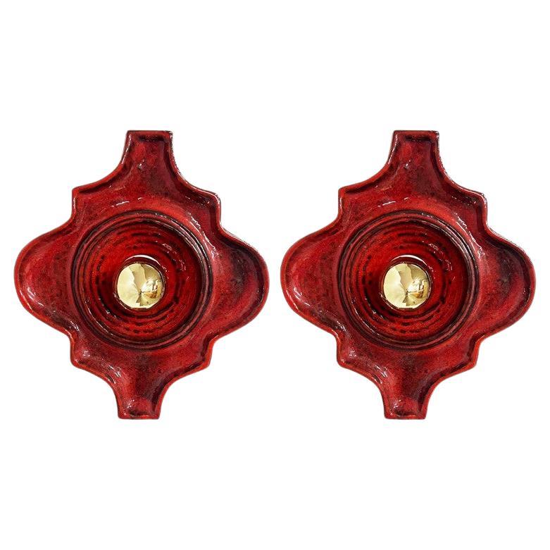 Red Curved Ceramic Wall Lights by Hustadt Keramik, Germany For Sale