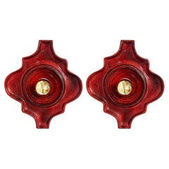 Vintage Red Curved Ceramic Wall Lights by Hustadt Keramik, Germany