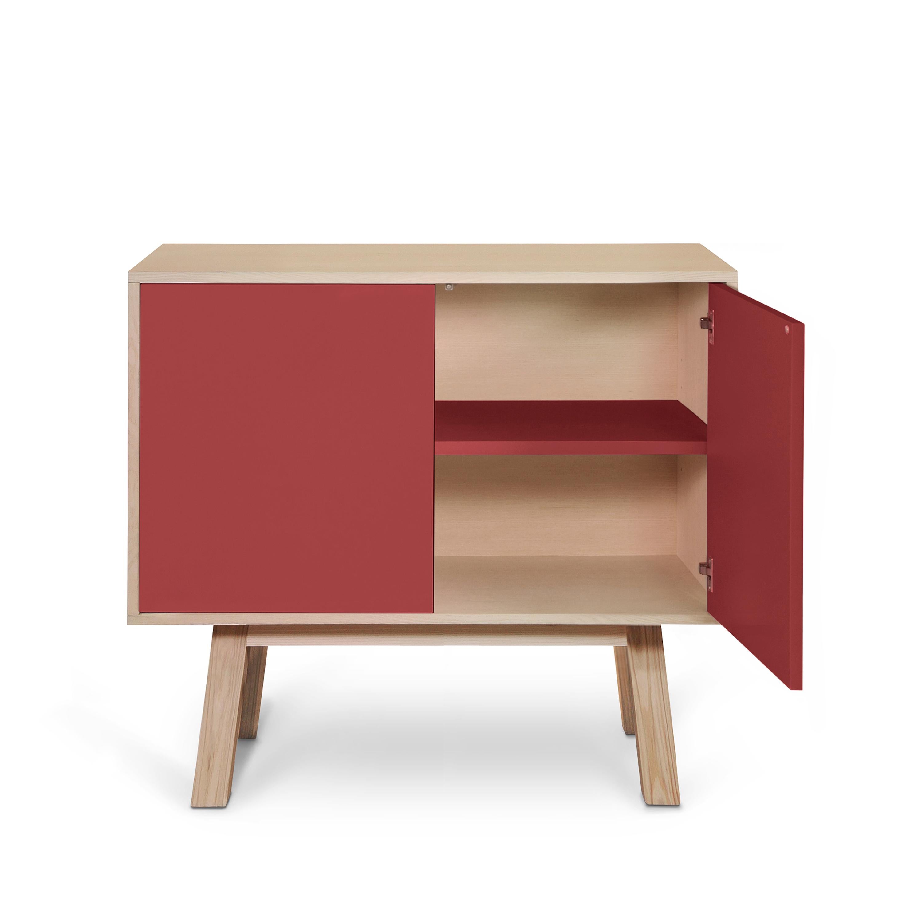 Red customizable handcrafted 2-door wooden cabinet by E. Gizard, Paris In New Condition For Sale In Landivy, FR