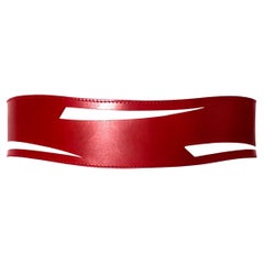 Red Cut Out Leather Belt - One-Off Piece - Leather Artisan - 6 Hole Size Adjust
