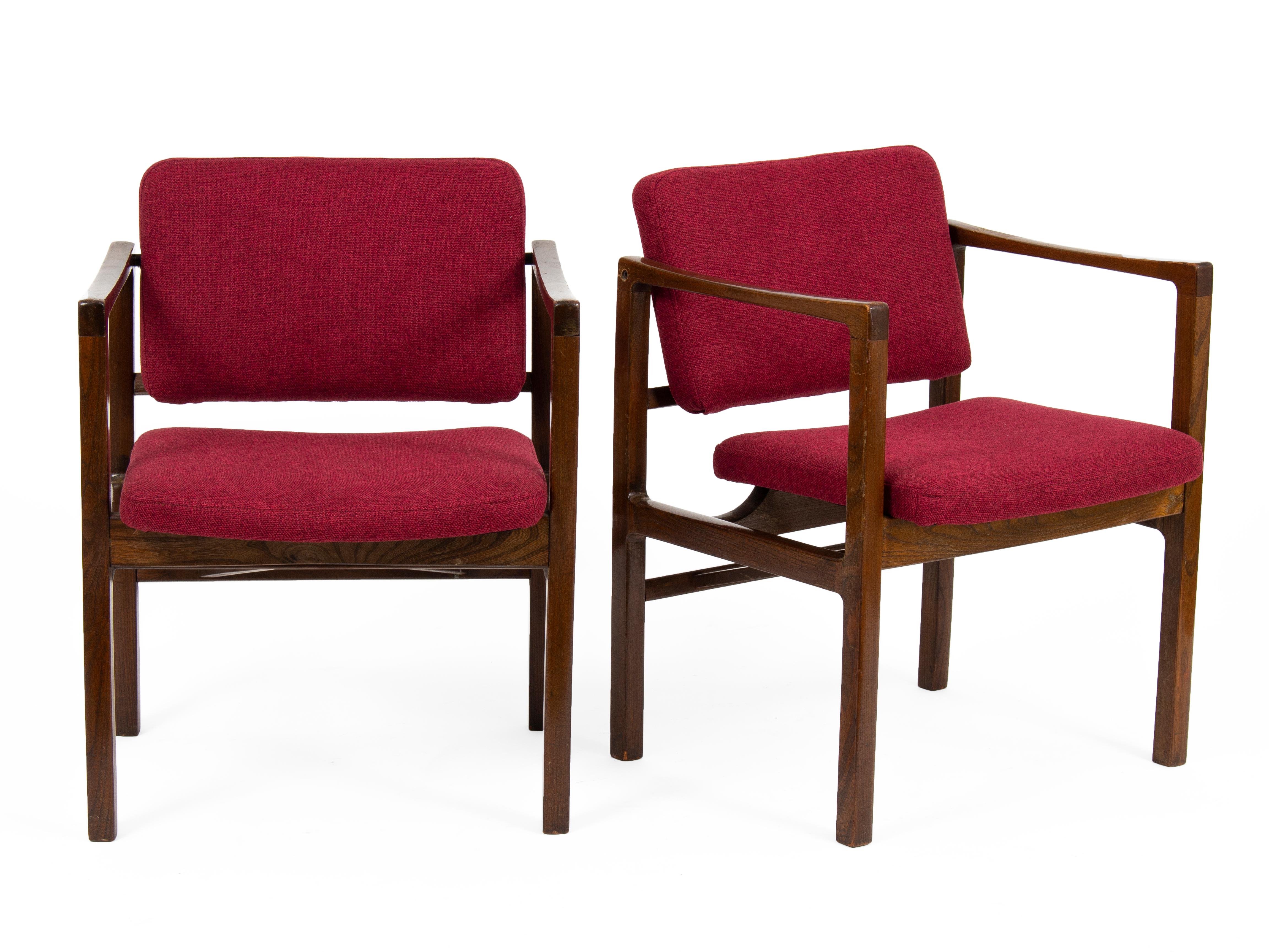 European Red Czechoslovakian Mid-Century Modern Armchair Set '8 Pieces' For Sale