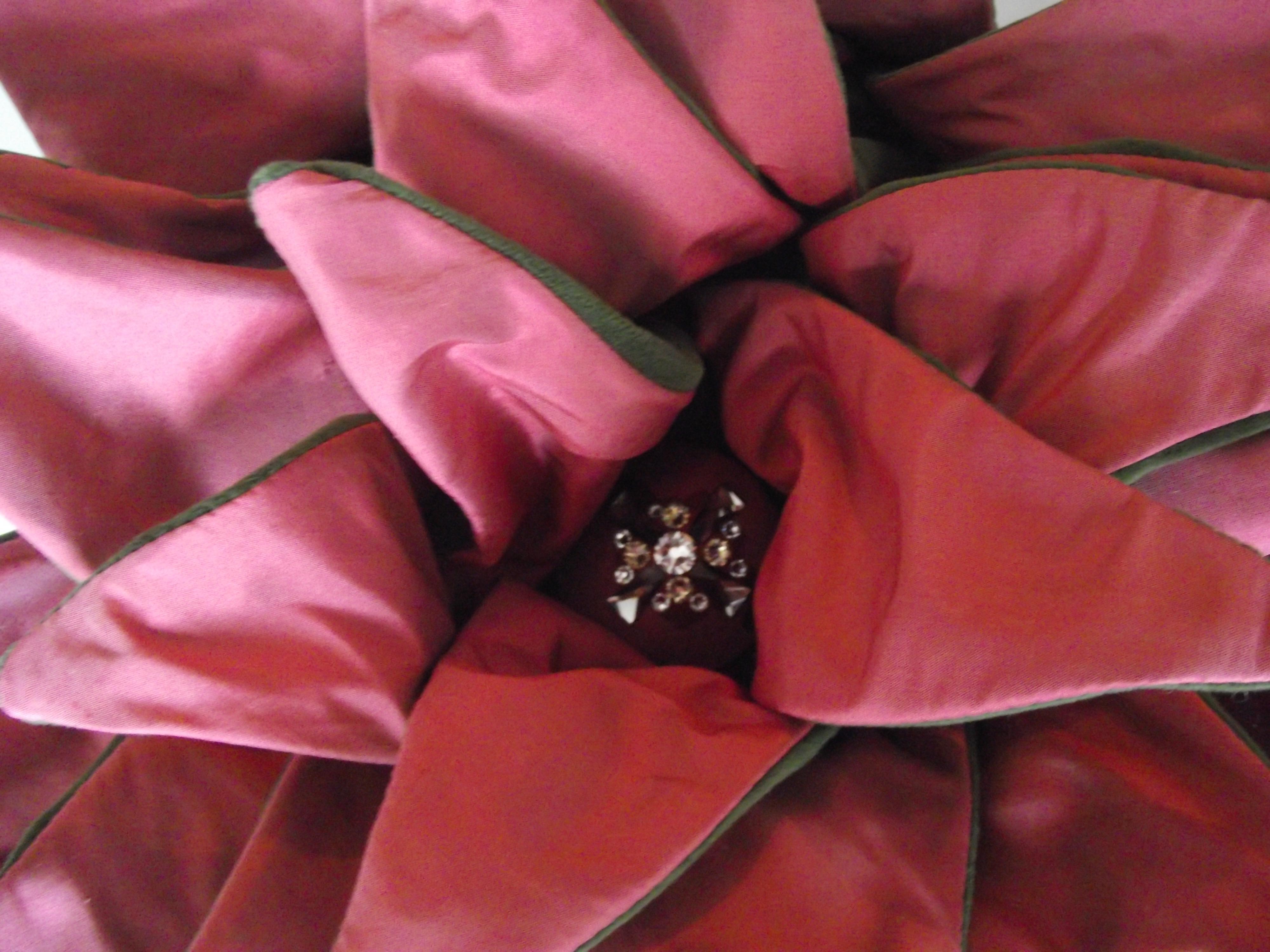 Red Dahlia Pillow, Unusual Original Design, Limited Edition, Red Silk & Velvet For Sale 2