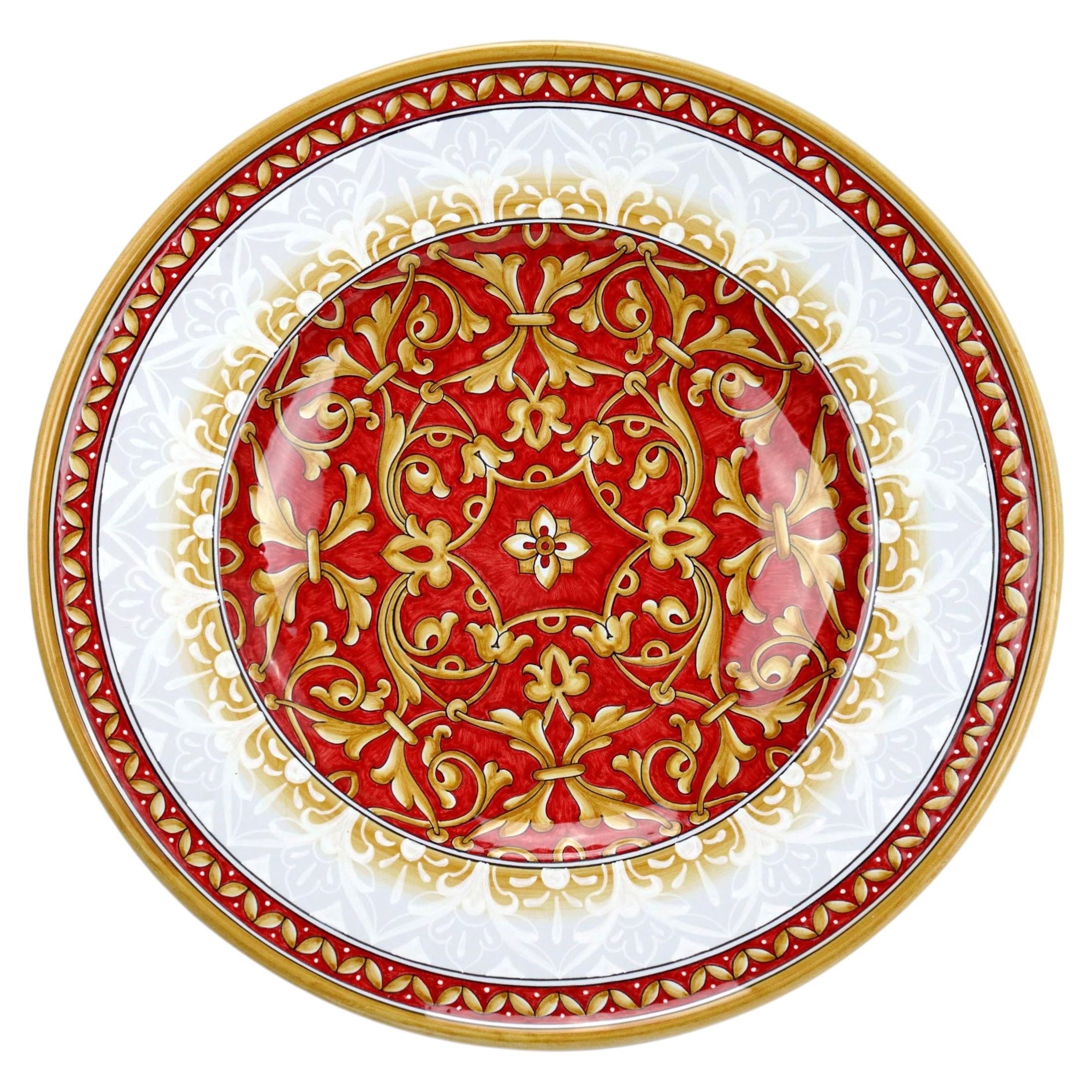 Red Damask Plate by deBlona For Sale