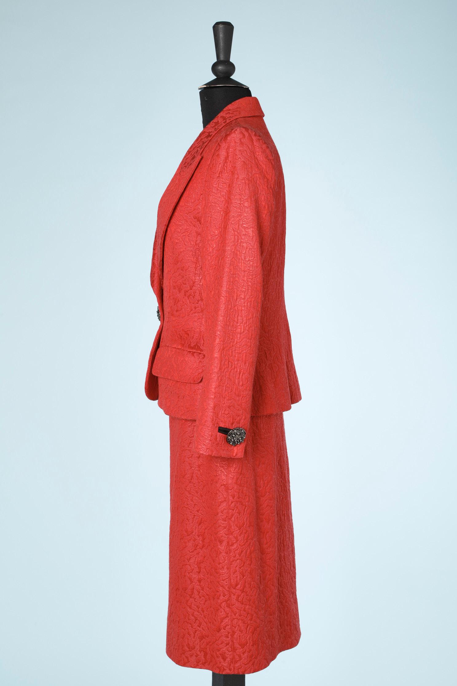 Roter Damast-Stickerei-Anzug Yves Saint Laurent Rive Gauche  im Angebot 1