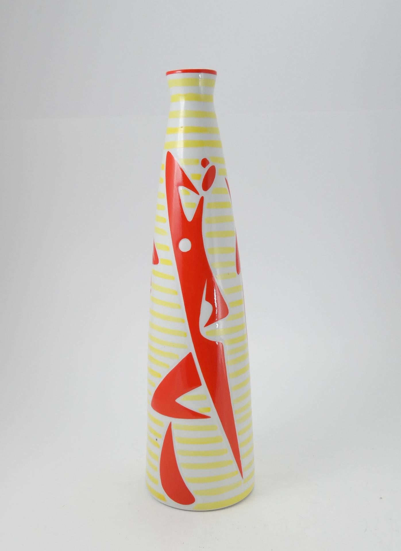 Mid-Century Modern Red Dancer Figure Porcelain Vase by Janos Torok for Zsolnay, 1960s For Sale