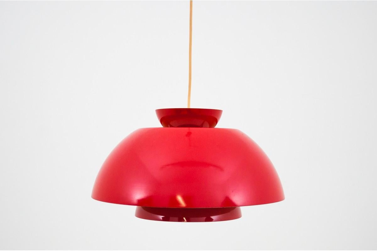 Scandinavian Red Danish Ceiling Lamp, 1970s