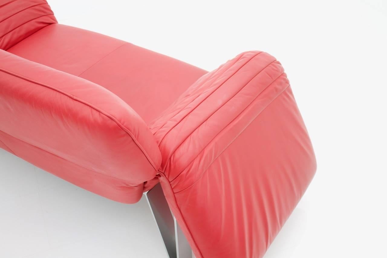 De Sede Red Leather Sofa Lounge Chair DS 142 von Wilfried Totzek Schweizer 1988 3