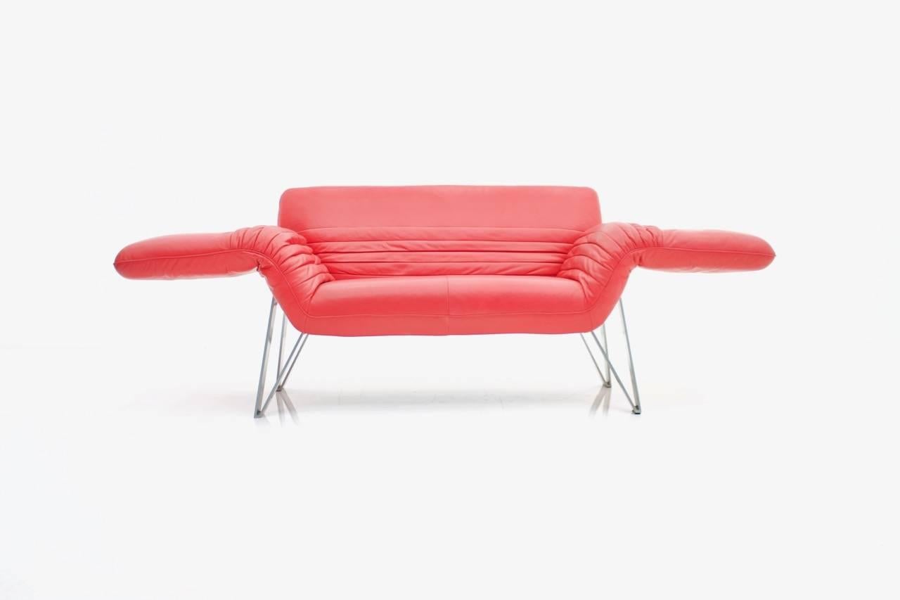 De Sede Red Leather Sofa Lounge Chair DS 142 von Wilfried Totzek Schweizer 1988 (Moderne der Mitte des Jahrhunderts)