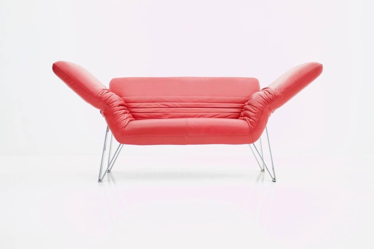 De Sede Red Leather Sofa Lounge Chair DS 142 von Wilfried Totzek Schweizer 1988 (Schweizerisch)