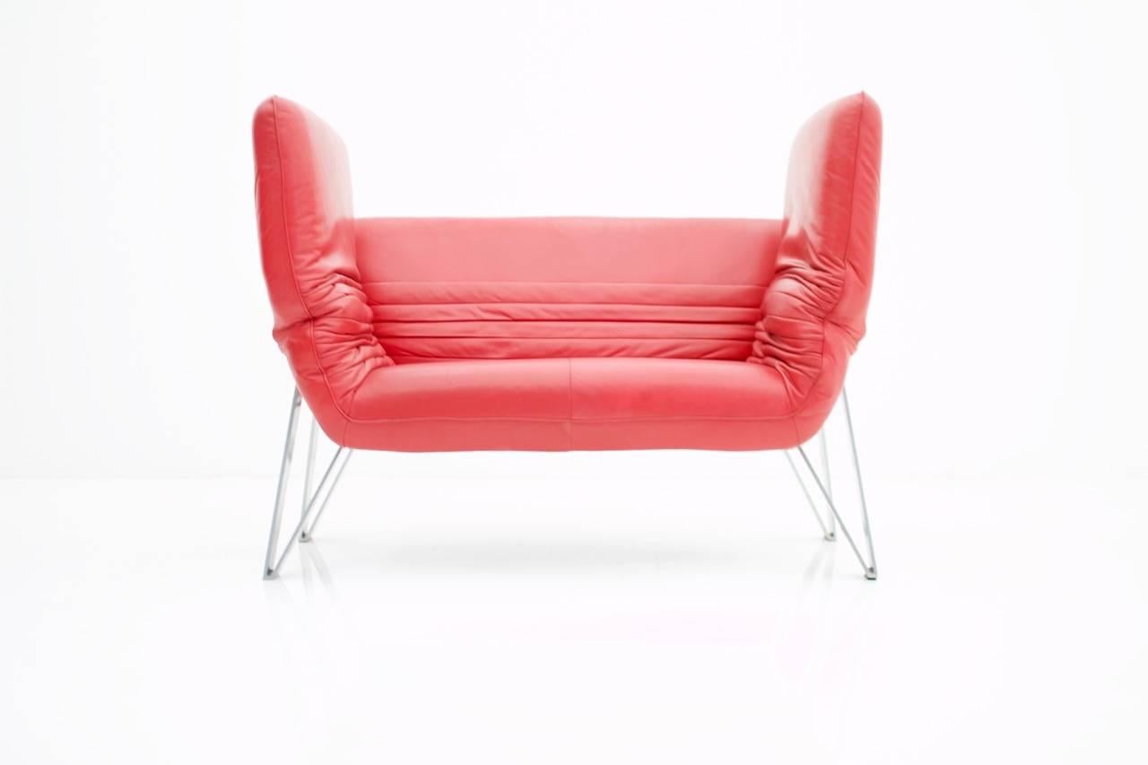 De Sede Roter Leder-Sofa-Loungesessel DS 142 von Wilfried Totzek, Schweiz 1988 im Zustand „Gut“ in Frankfurt / Dreieich, DE