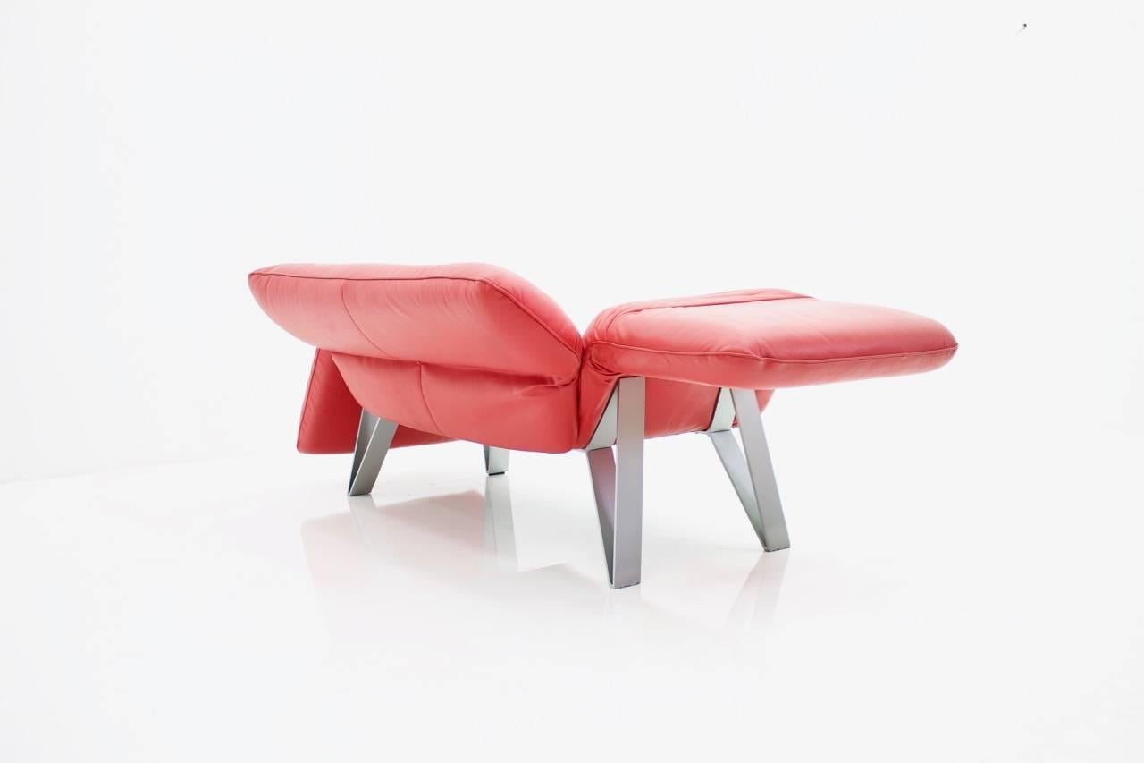 Mid-Century Modern De Sede Red Leather Sofa Lounge Chair DS 142 by Wilfried Totzek Swiss 1988