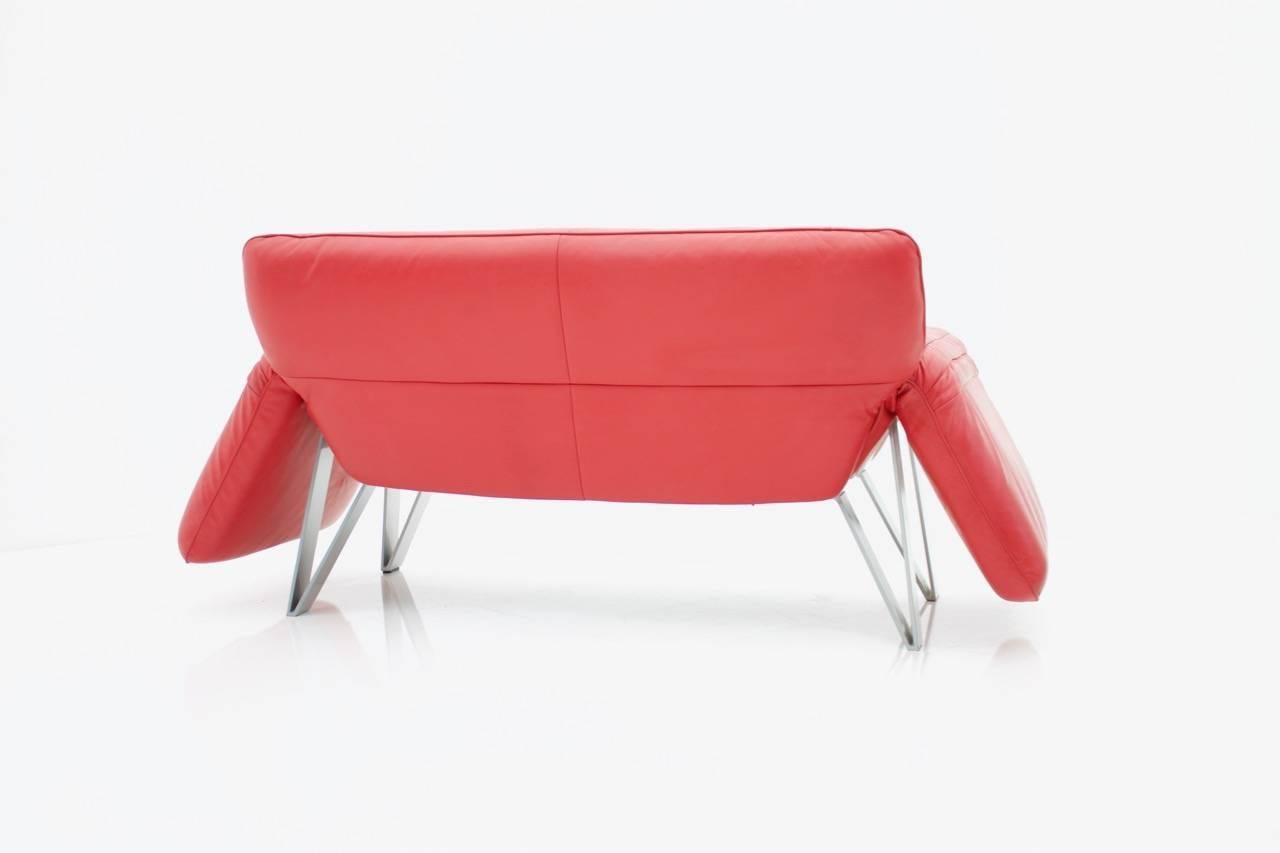 De Sede Red Leather Sofa Lounge Chair DS 142 von Wilfried Totzek Schweizer 1988 (Metall)