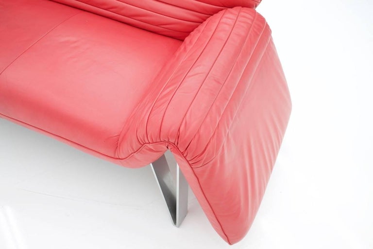 De Sede Red Leather Sofa Lounge Chair DS 142 von Wilfried Totzek Schweizer 1988 2