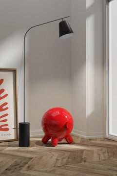 Red Decorative Stool and Playful Sculpture, Pogo by Joel Escalona