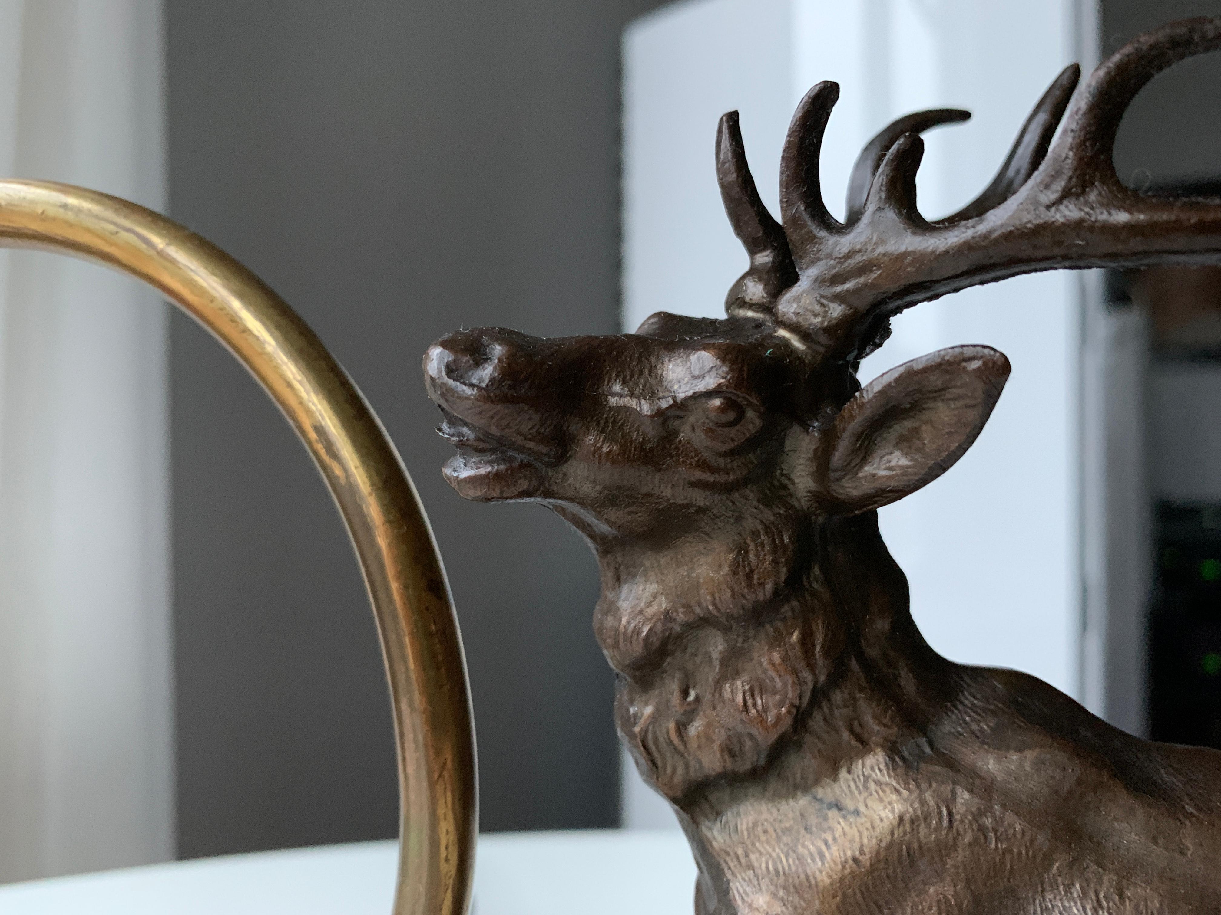 Red Deer Stag Bookshelf Lamp with Milky Glass Shade Art Deco Style For Sale 8