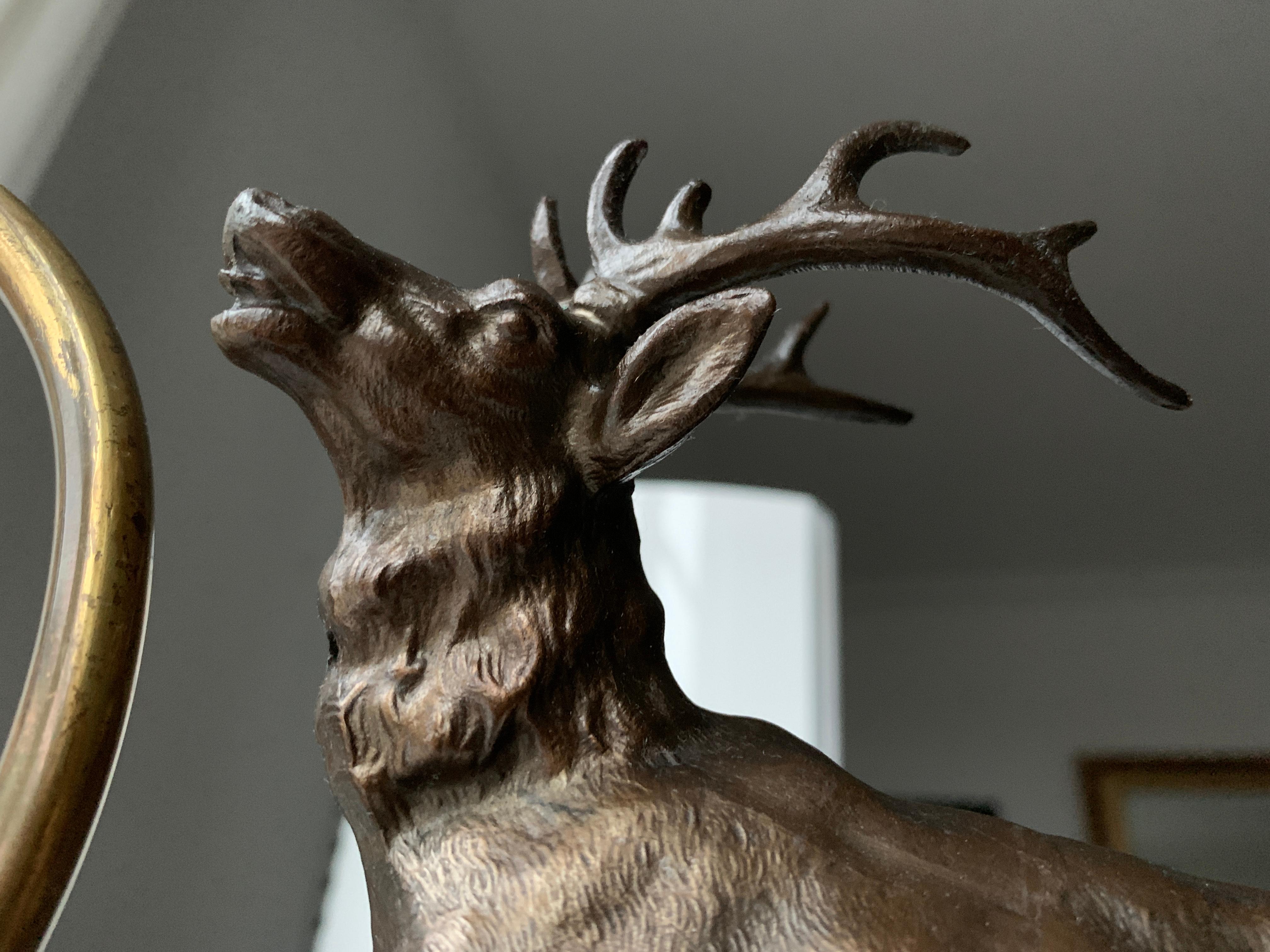 Red Deer Stag Bookshelf Lamp with Milky Glass Shade Art Deco Style For Sale 9