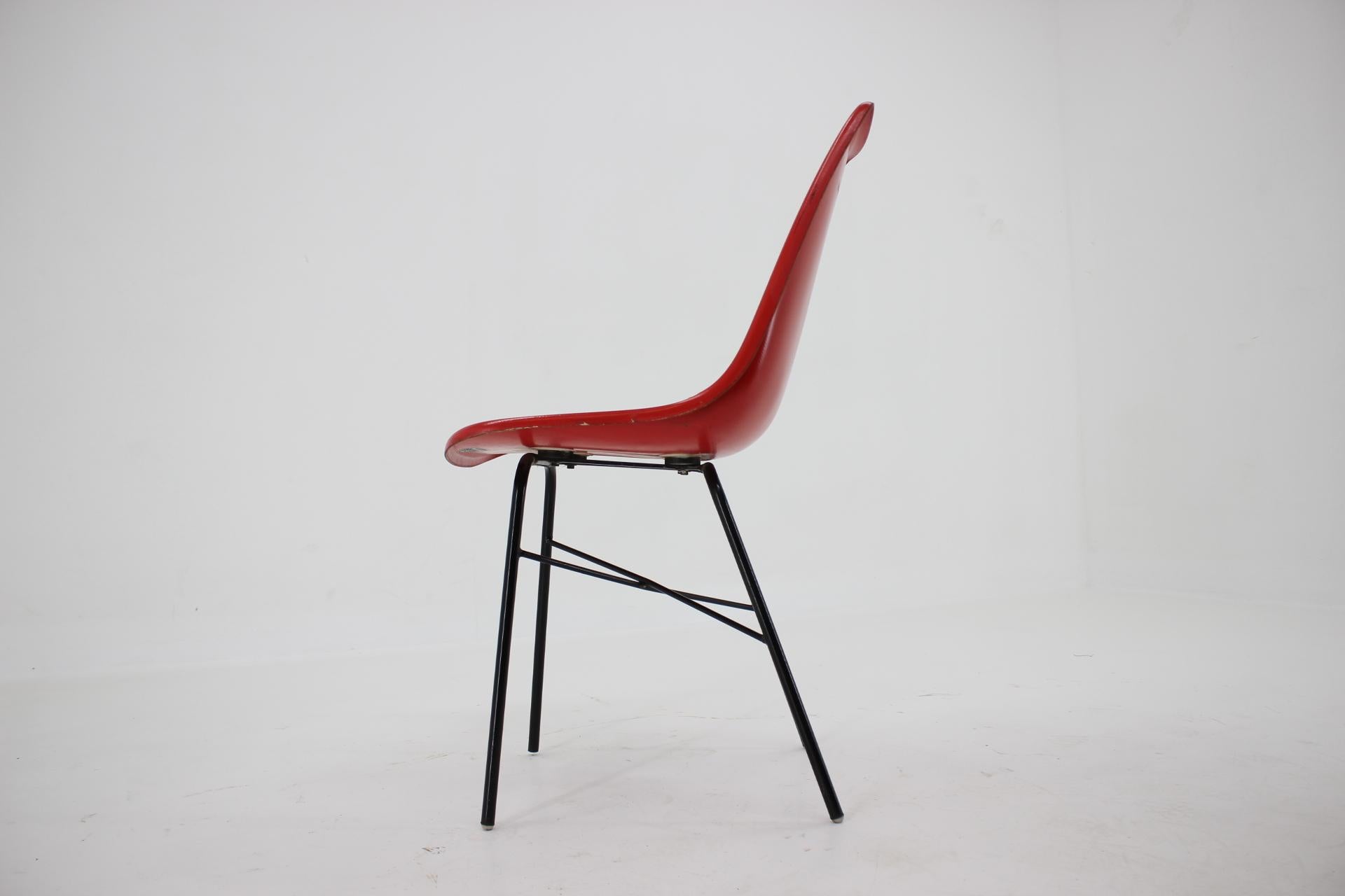 Mid-Century Modern Red Design Fiberglass Dining, Desk Chair / Czechoslovakia, 1960s For Sale