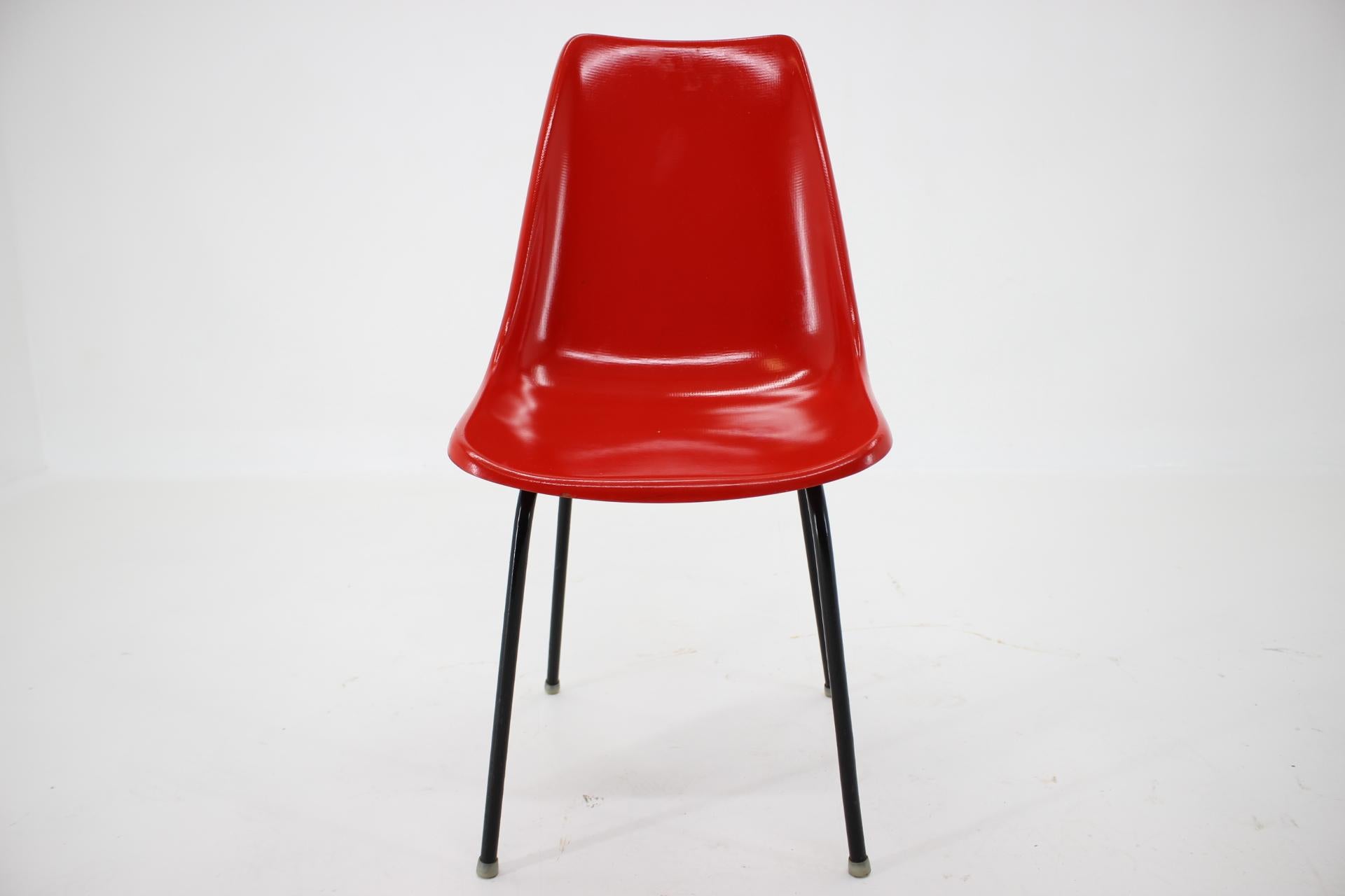 Red Design Fiberglass Dining, Desk Chair / Czechoslovakia, 1960s In Good Condition For Sale In Praha, CZ