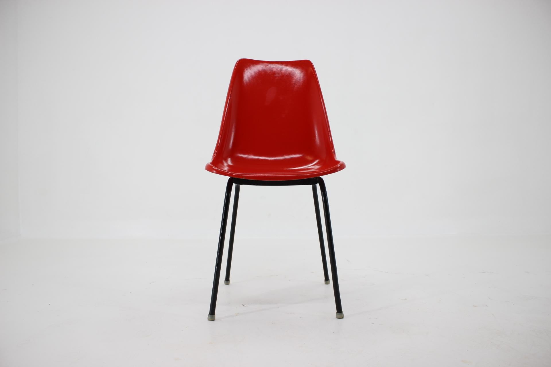 Mid-20th Century Red Design Fiberglass Dining, Desk Chair / Czechoslovakia, 1960s For Sale