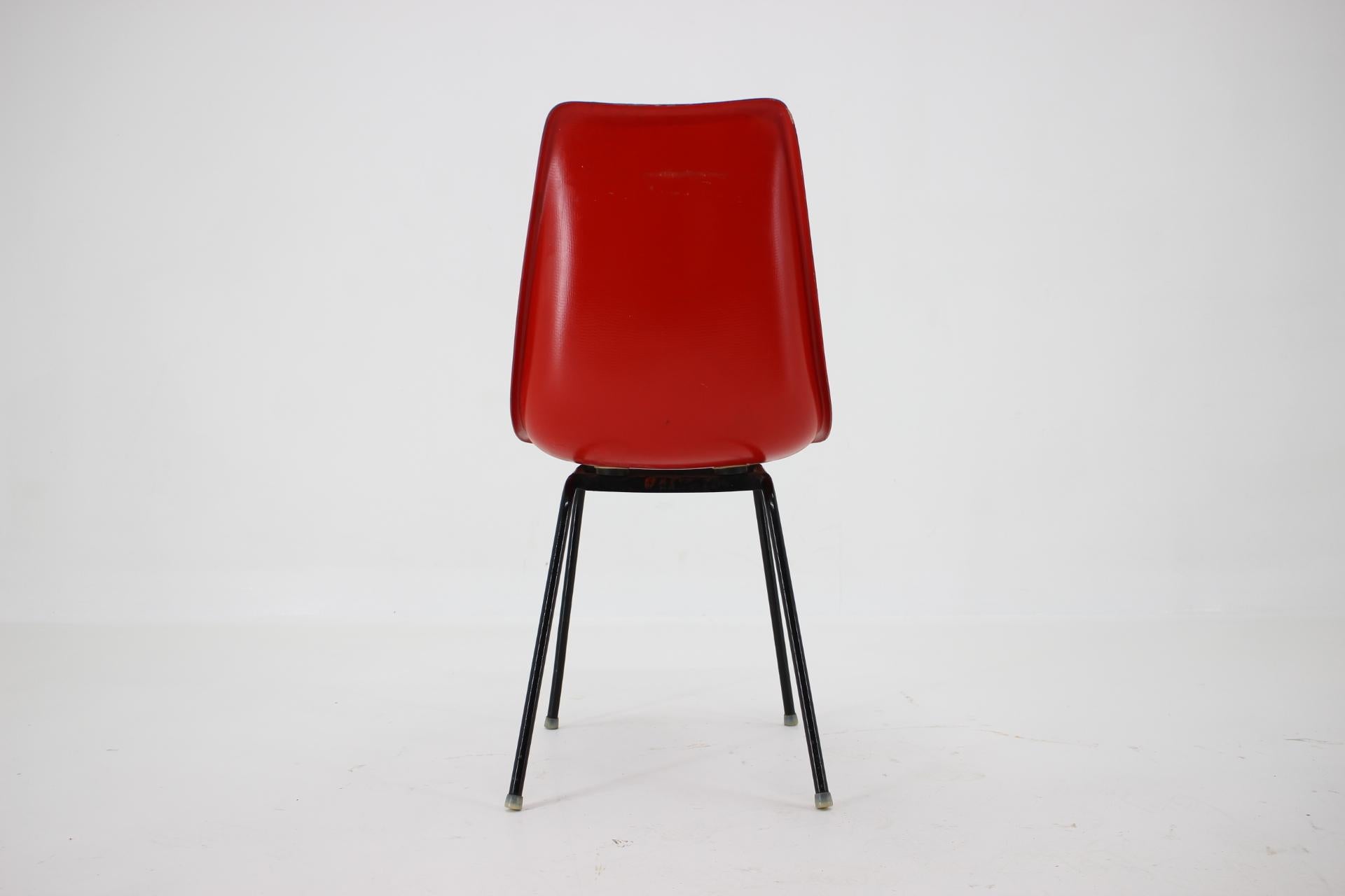 Red Design Fiberglass Dining, Desk Chair / Czechoslovakia, 1960s For Sale 1