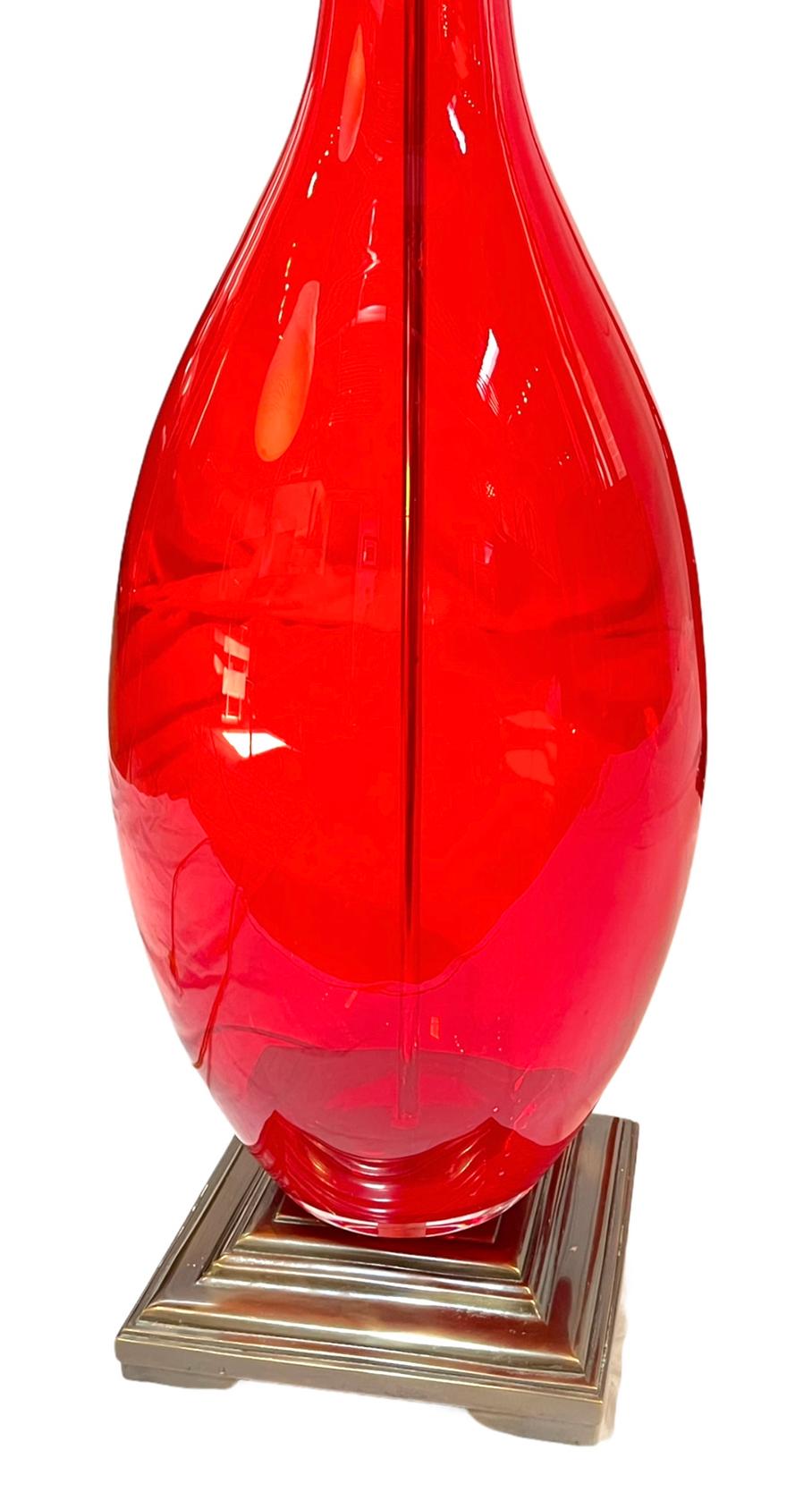 Modern Red Design Guild Lamps, Pair