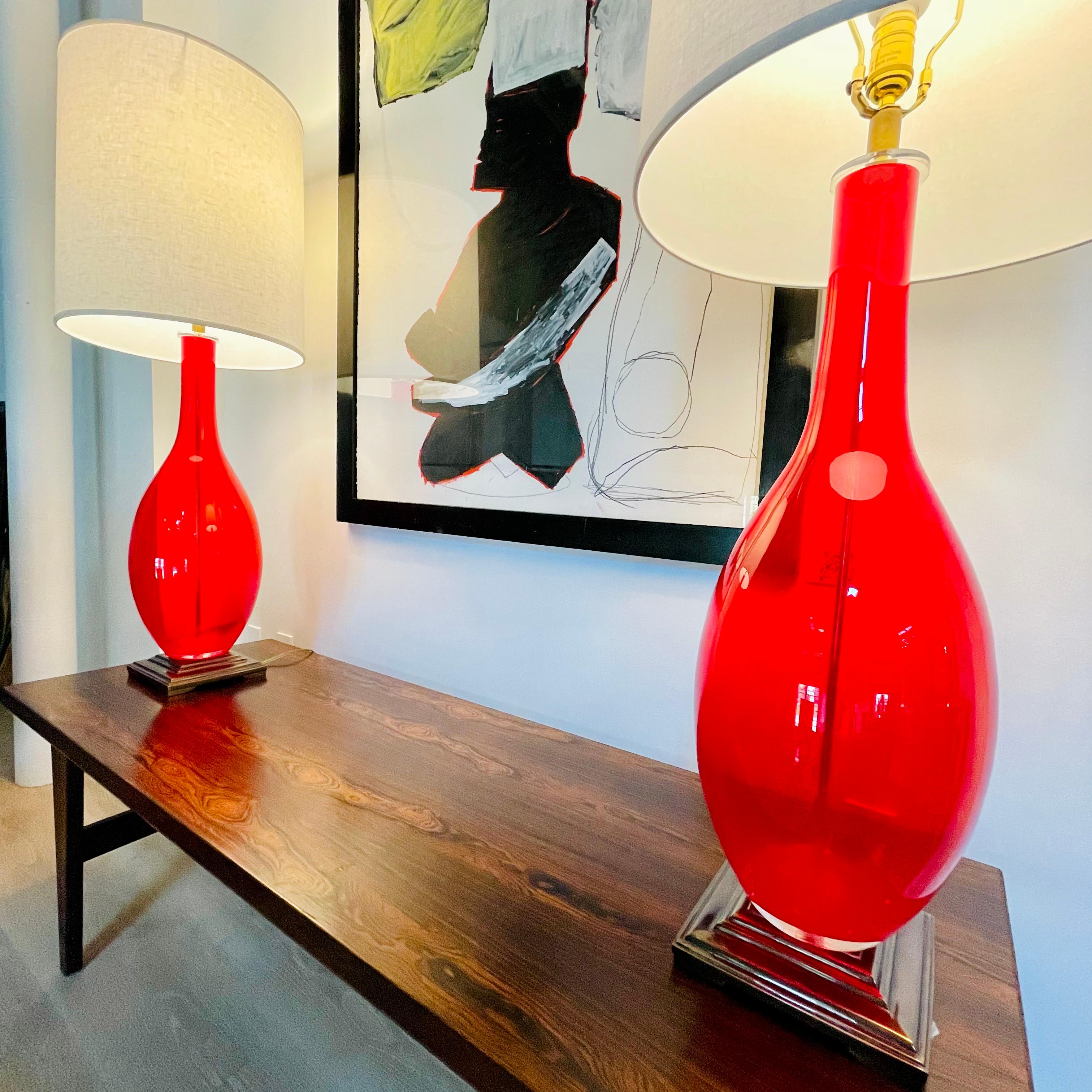20th Century Red Design Guild Lamps, Pair