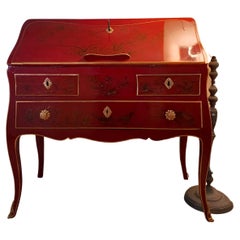 Antique red desk secretary louis xv chinese hand painted