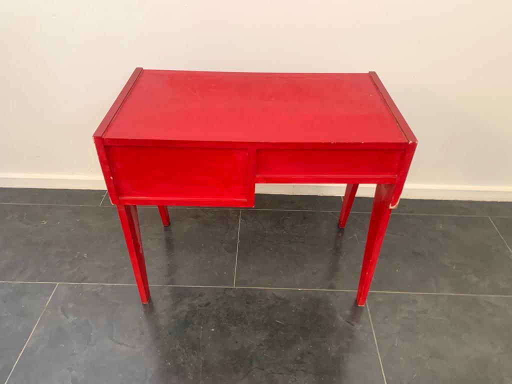 Italian Red Desk with Drawer and Compartment, 1950s For Sale