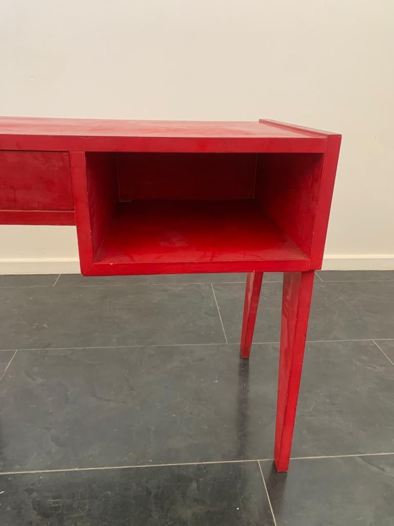 Wood Red Desk with Drawer and Compartment, 1950s For Sale