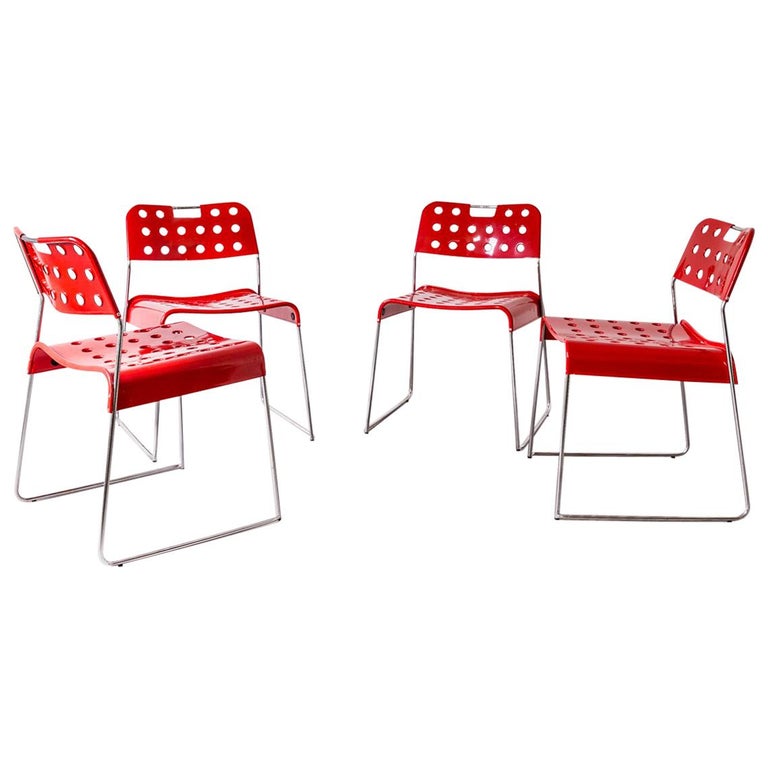 Red Dining Chairs by Rodney Kinsman for Bieffeplast Red, 1970, Italy at