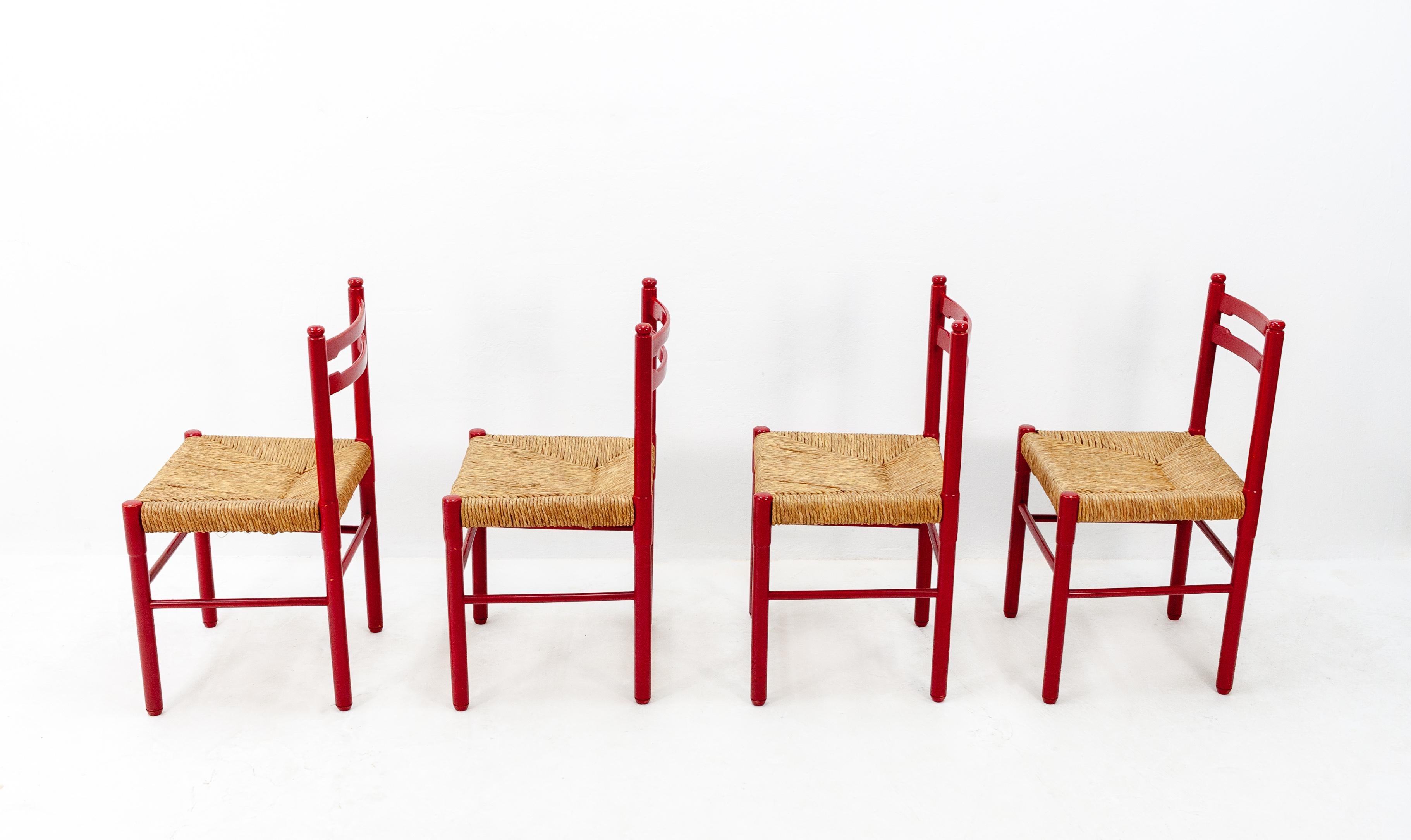 Red Dining Chairs Rattan, 1960s 3
