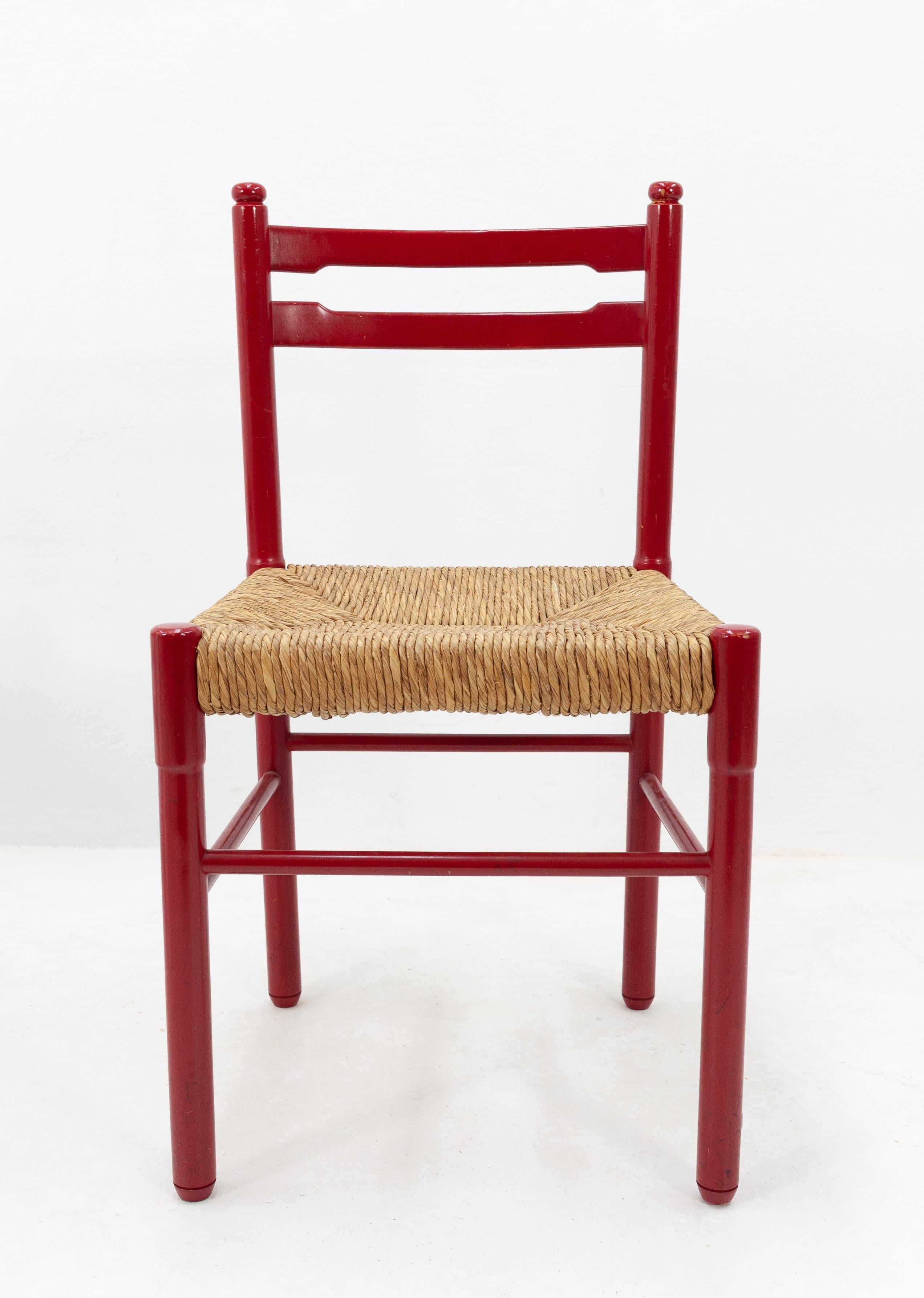 Italian Red Dining Chairs Rattan, 1960s
