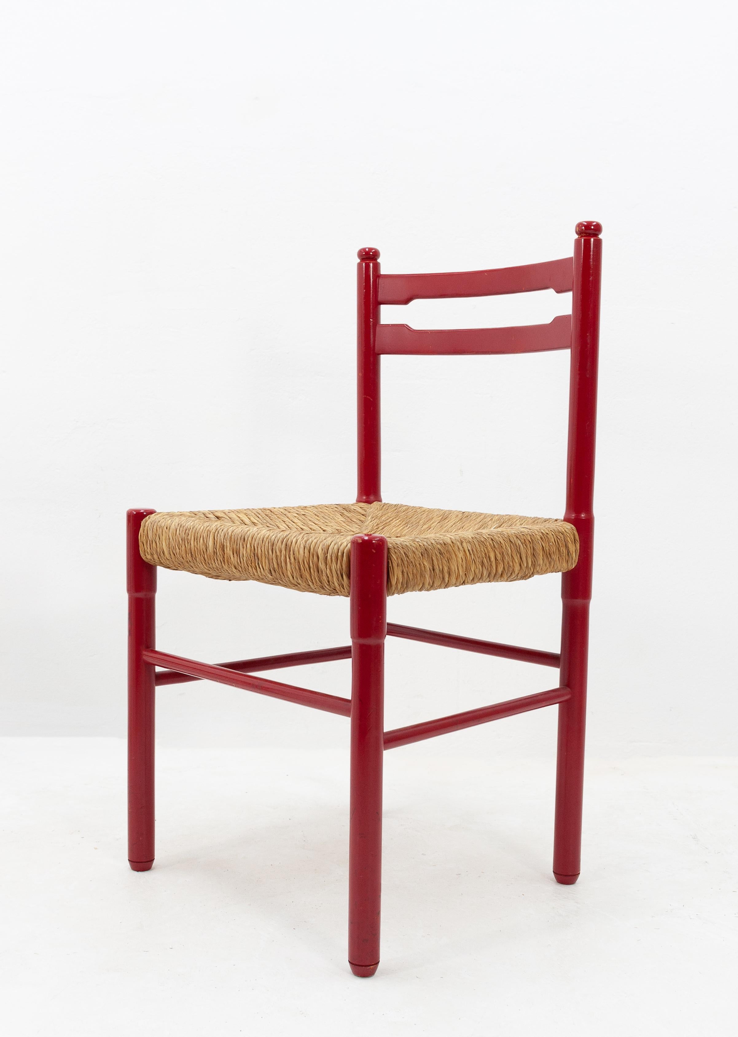 Red Dining Chairs Rattan, 1960s In Good Condition In Den Haag, NL