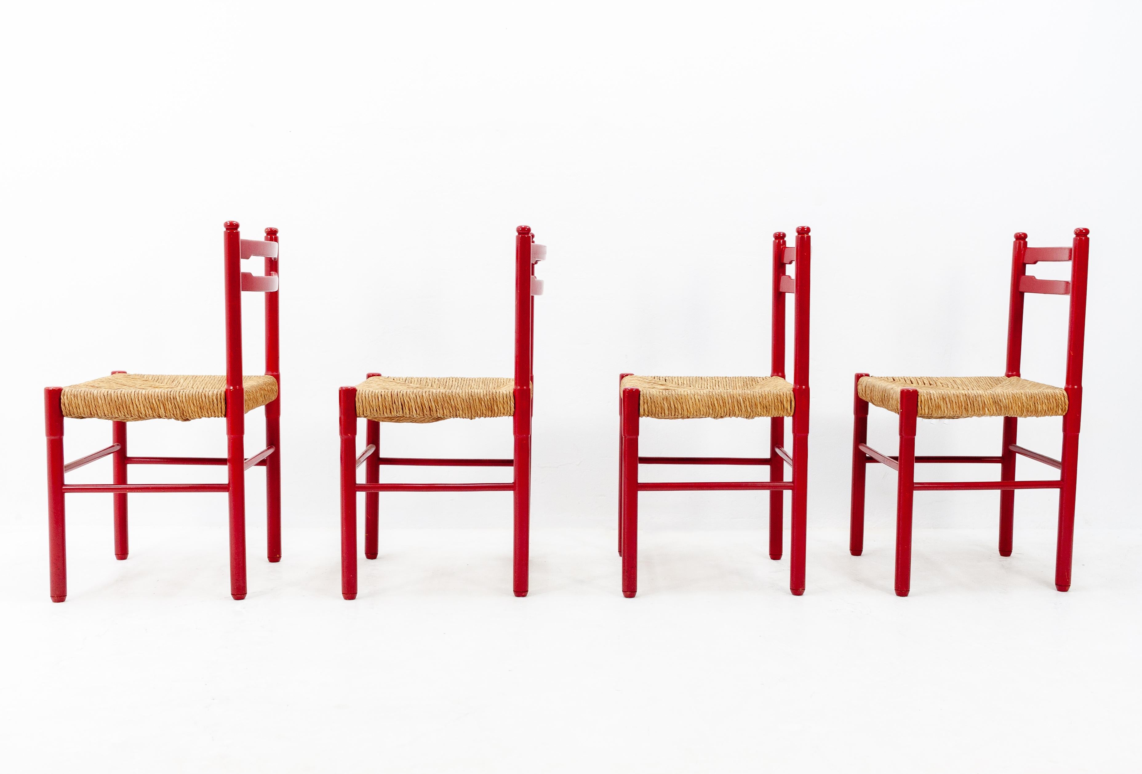 Red Dining Chairs Rattan, 1960s 2