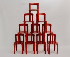 Mid Century Modern Red Beech Vintage Dining Chairs by Bruno Rey 1970s Set of Ten