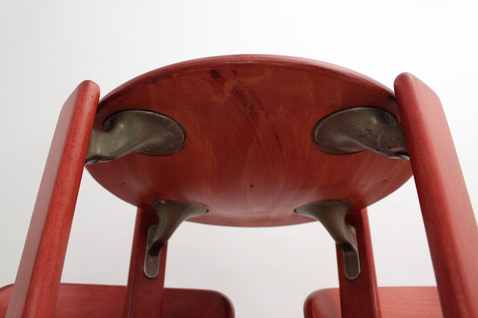 Late 20th Century Mid Century Modern Red Beech Vintage Dining Chairs by Bruno Rey 1970s Set of Ten