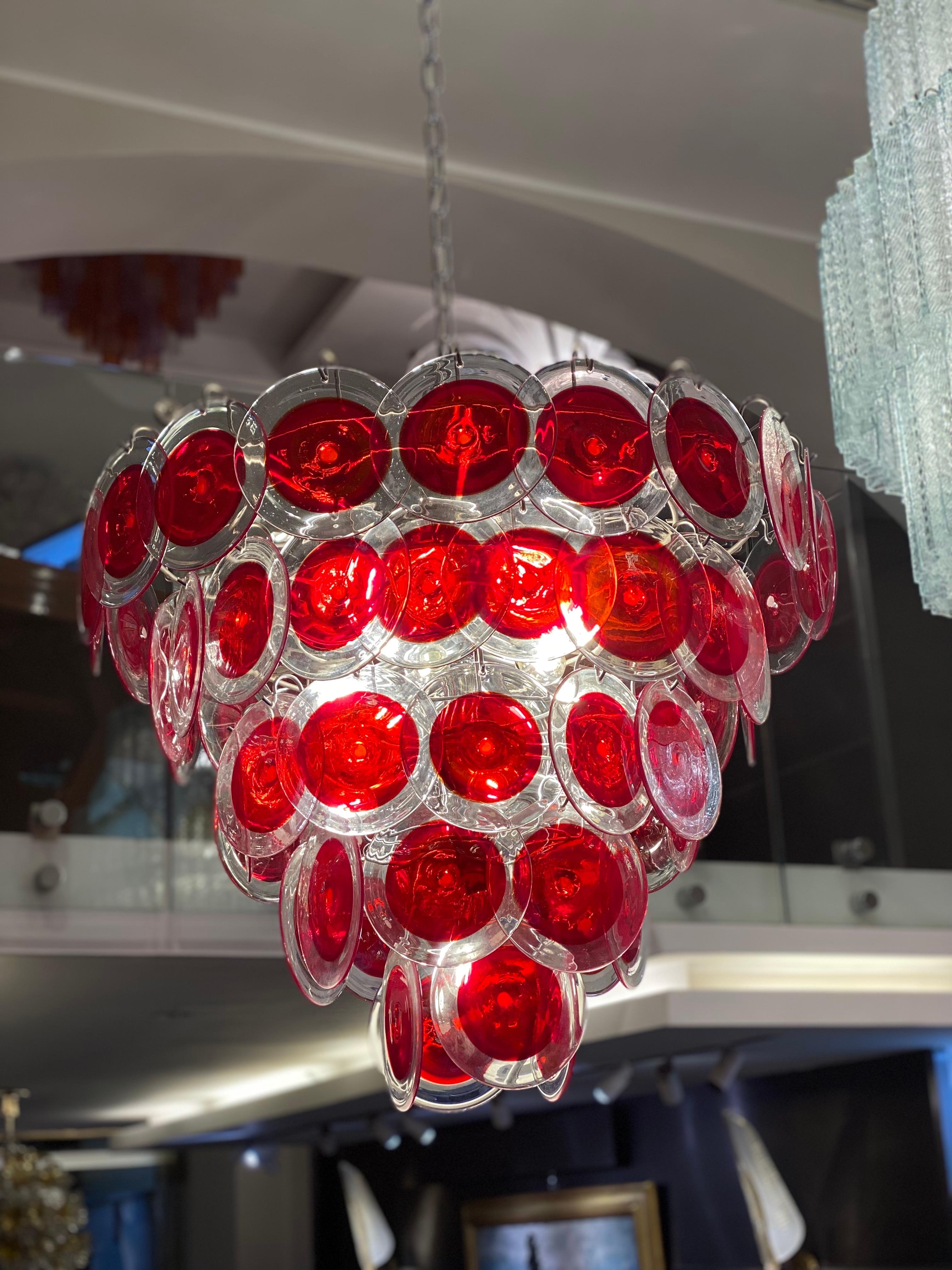 Red Disc  Striking Murano Chandelier In New Condition For Sale In Rome, IT