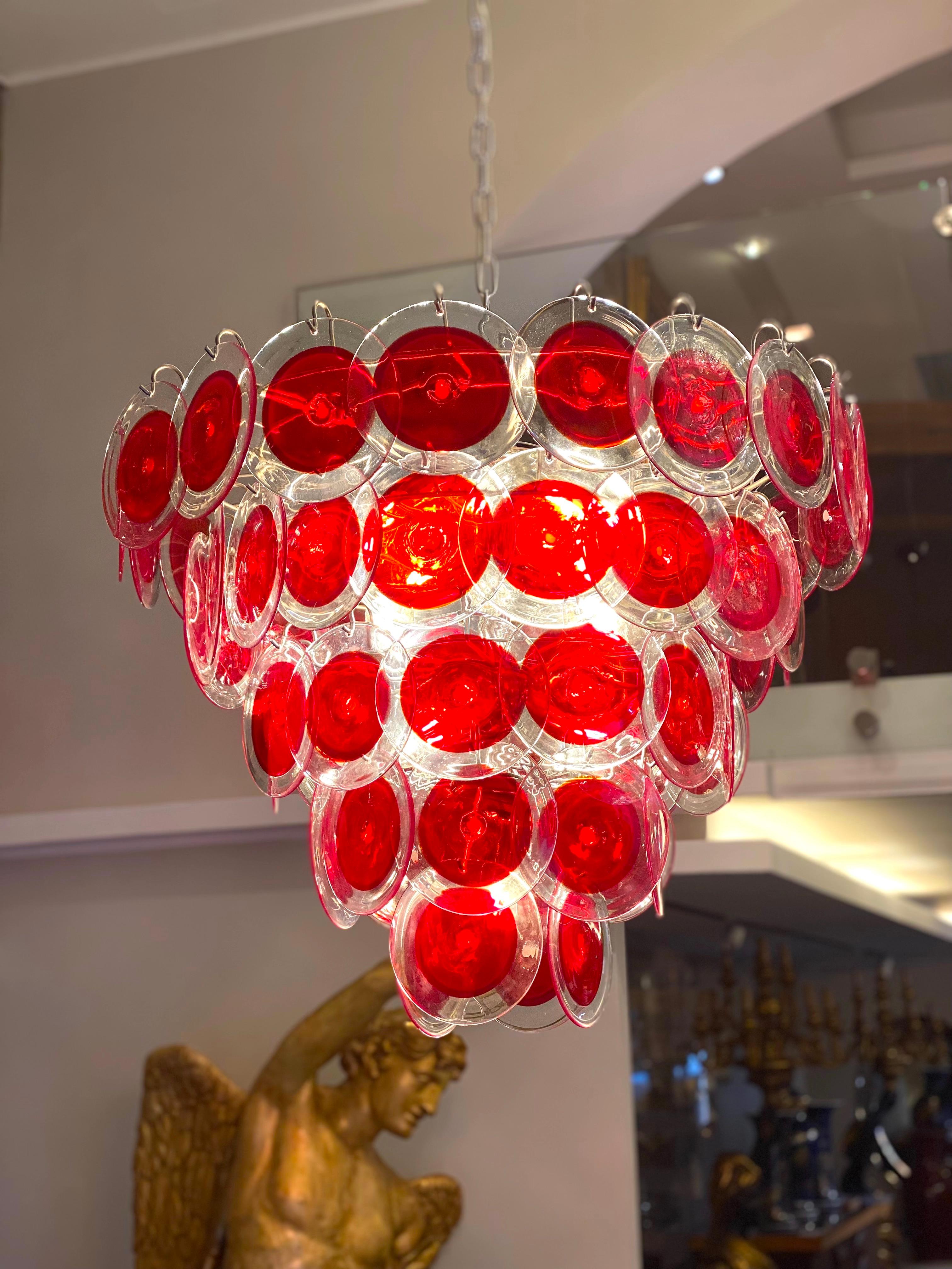 Contemporary Red Disc  Striking Murano Chandelier For Sale