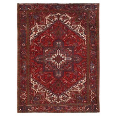 Red Distressed Feel Evenly Worn Pure Wool Hand Knotted Vintage Persian Heriz Rug