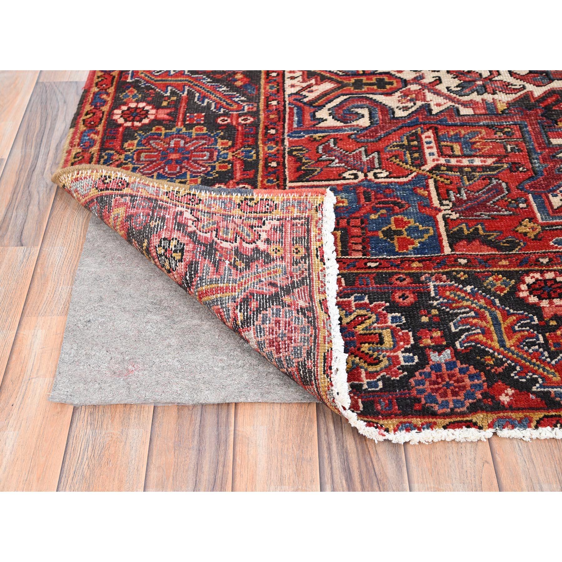 Mid-20th Century Red Distressed Look Wool Hand Knotted Vintage Bohemian Persian Heriz Cleaned Rug For Sale