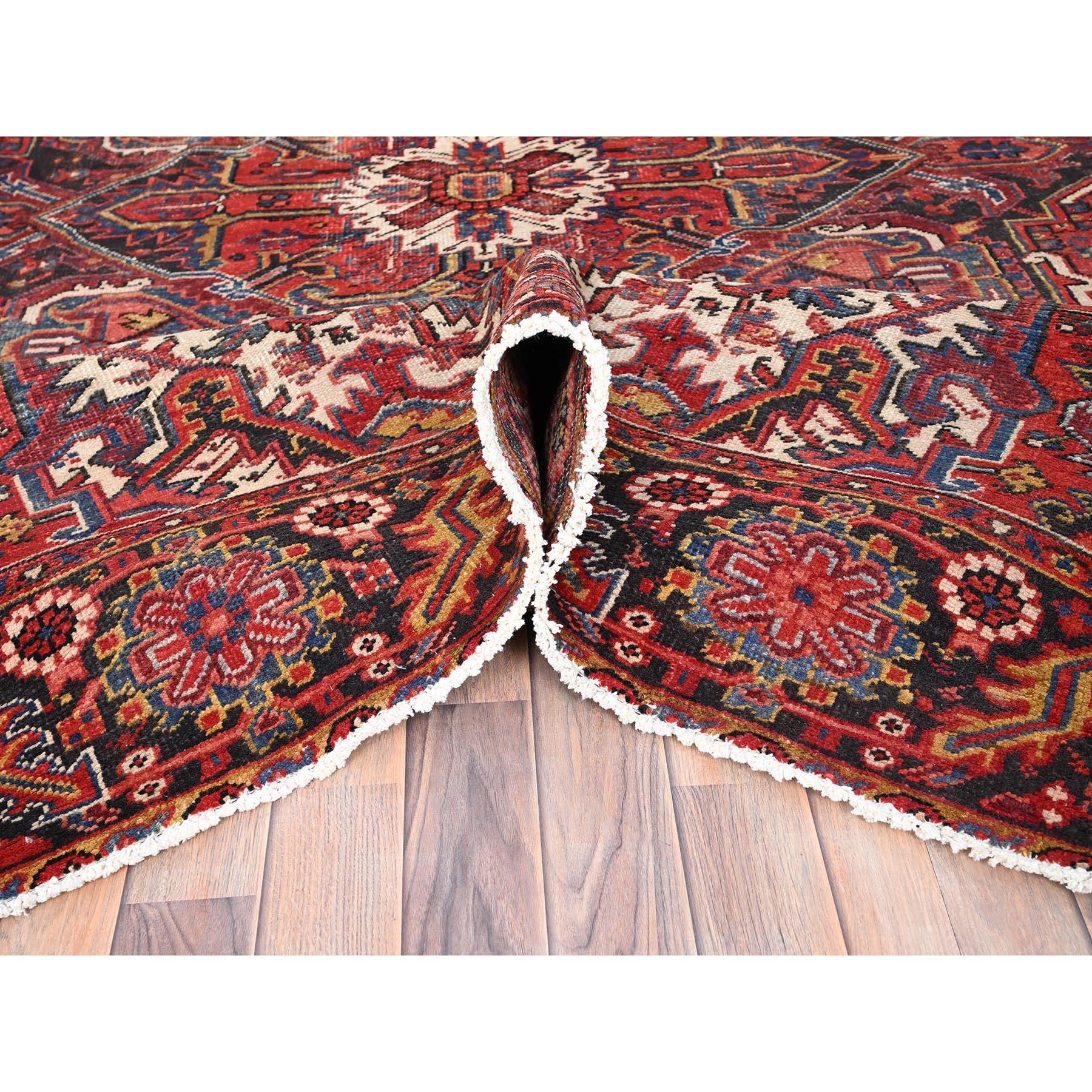 Red Distressed Look Wool Hand Knotted Vintage Bohemian Persian Heriz Cleaned Rug For Sale 1