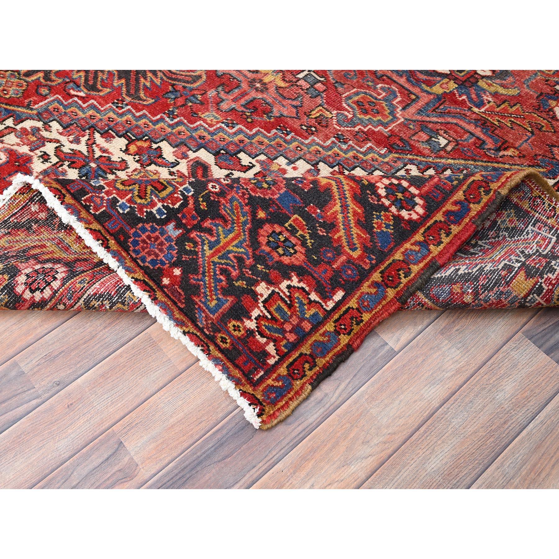 Red Distressed Look Wool Hand Knotted Vintage Bohemian Persian Heriz Cleaned Rug For Sale 2