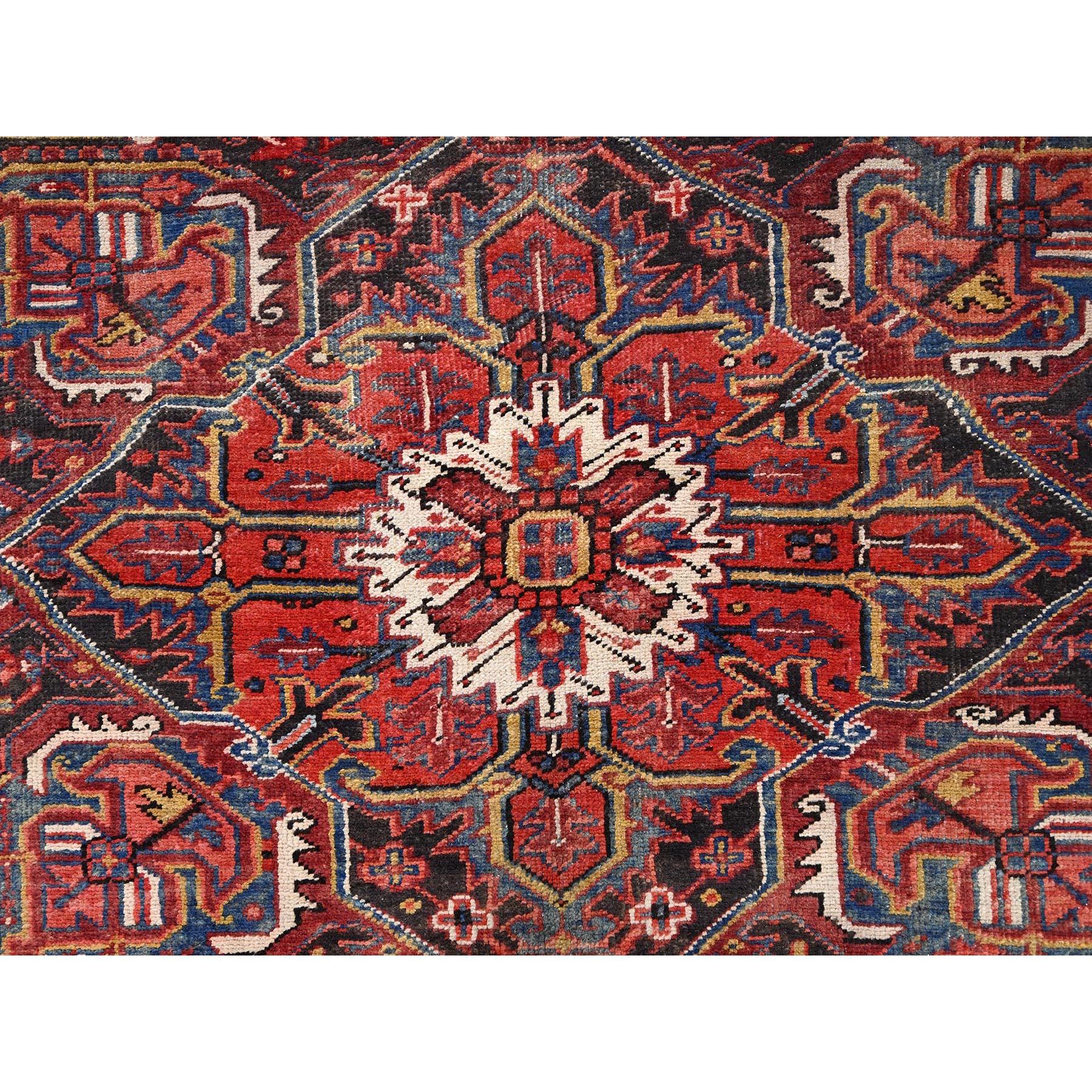 Red Distressed Look Wool Hand Knotted Vintage Bohemian Persian Heriz Cleaned Rug For Sale 4