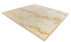 "Red Dots" Unique 3D Sculpted Gold Lurex & Wool Rug, One-of-a-Kind Art Carpet