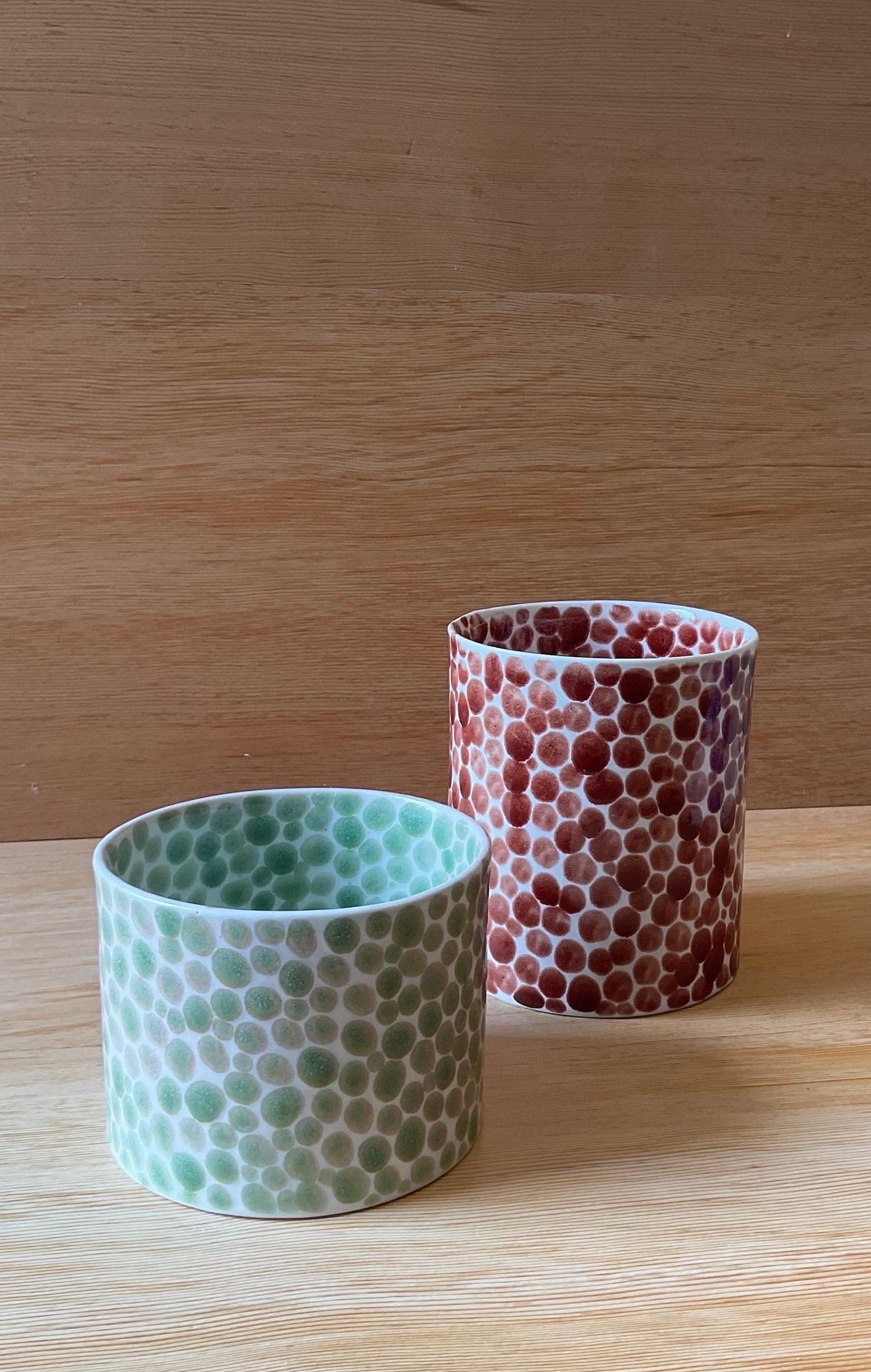 Hand-Painted Red Dots Medium Porcelain Vase For Sale