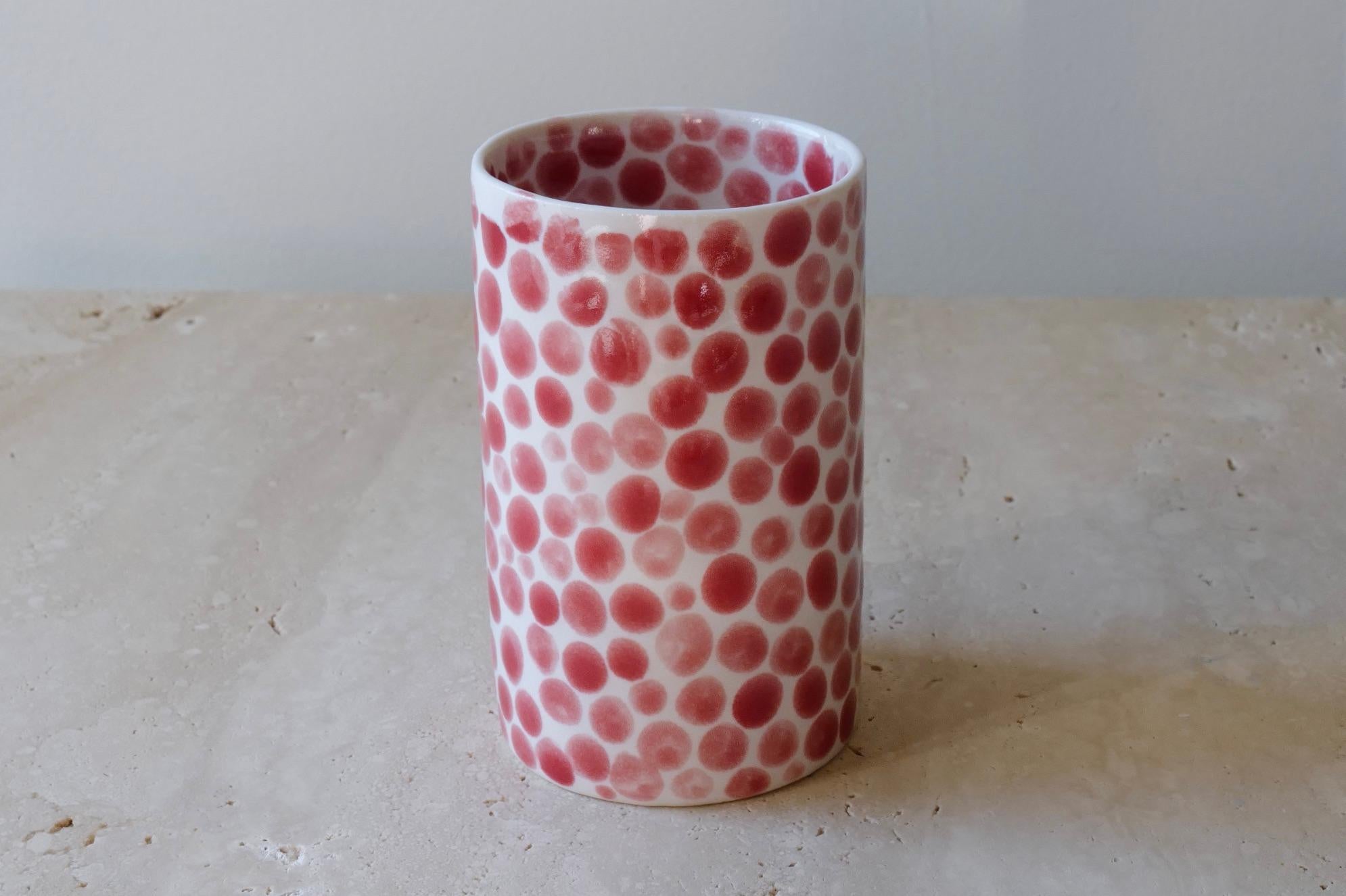 Minimalist Red Dots Porcelain Tall Cup by Lana Kova 